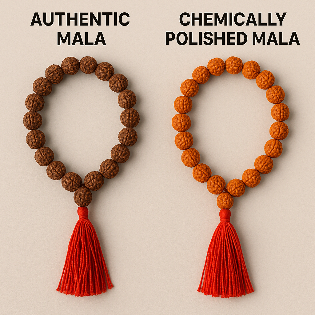 Chemically polished vs authentic rudraksha mala