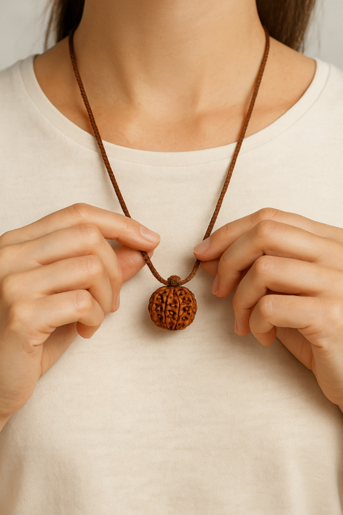 Rudraksha For First Time Wearers Hand holding rudraksha during meditation