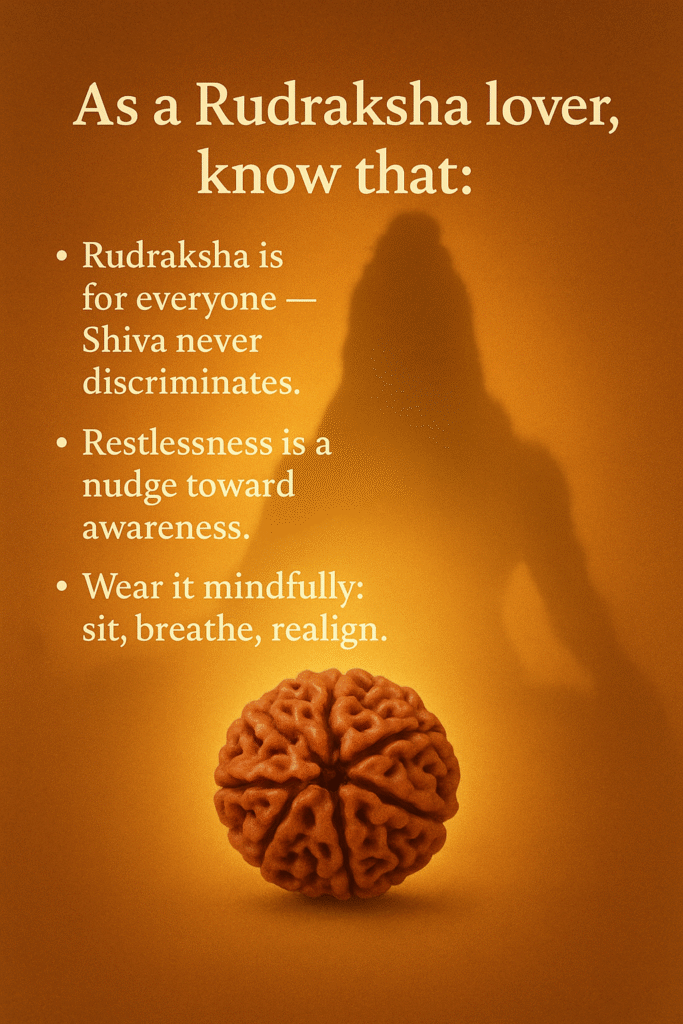 Rudraksha With Positive Affirmation Centered rudraksha bead surrounded by a golden aura with the words “know that i am here” on a textured background