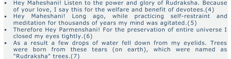 Translation Of Excerpts From The Shiva Mahapurana Vidyesvara Samhita Chapter 25 Parts 4–7 Description of how lord shiva’s tears turned into rudraksha beads