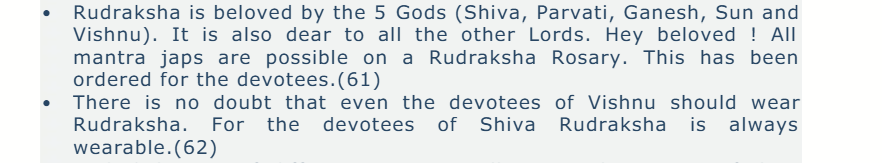 Translation Of Excerpts From The Shiva Mahapurana Vidyesvara Samhita Chapter 25 Parts 61–62 Description of how rudraksha can be worn by devotees of all gods